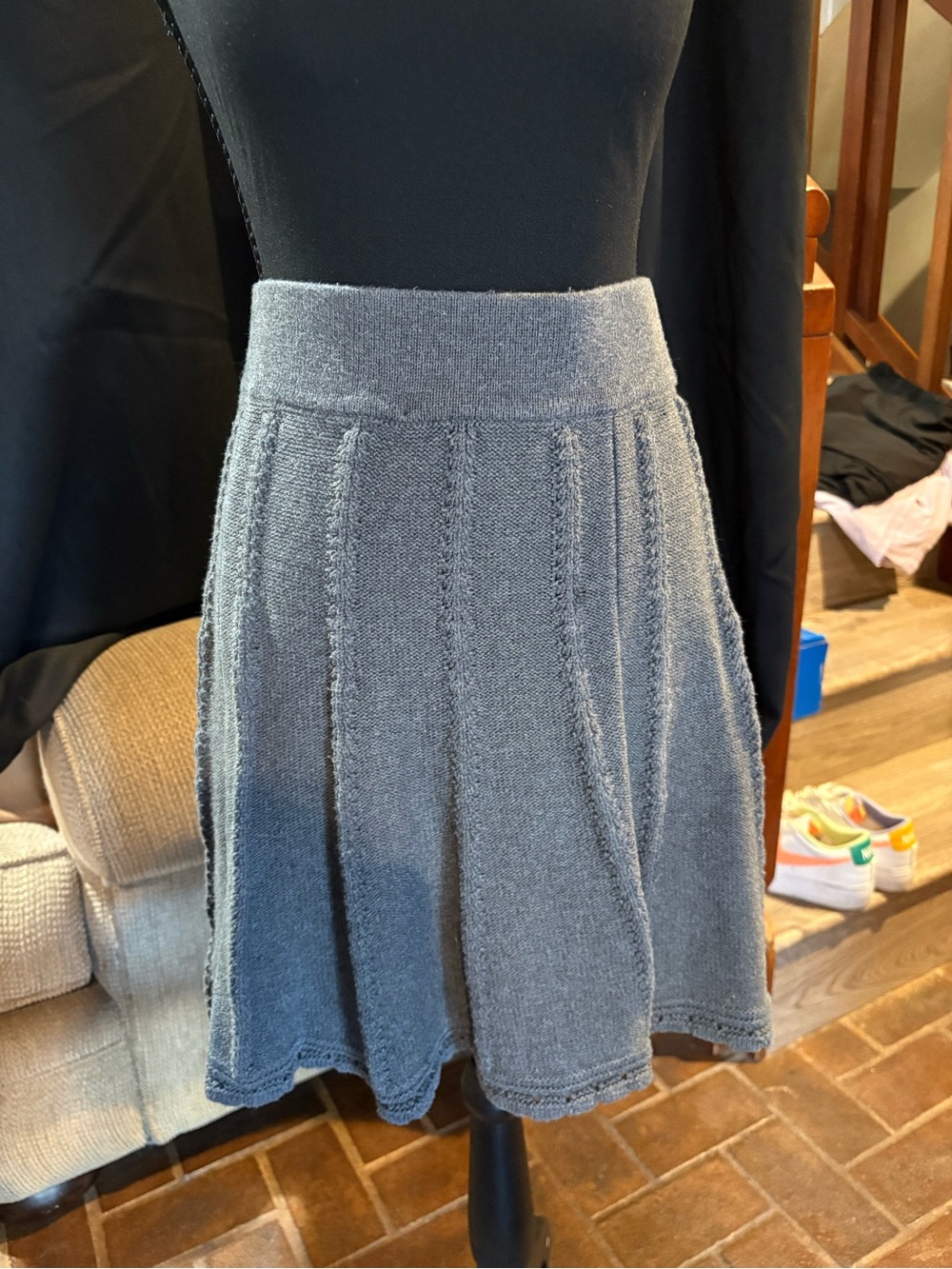 CAbi Gray Knit Skater Skirt